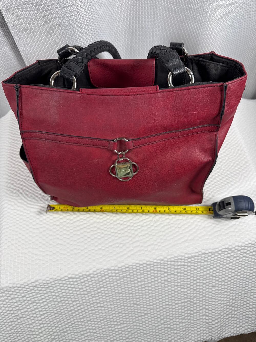 Miche Classic Red Faux Leather Handbag Shell Cover Silver Lock Accent